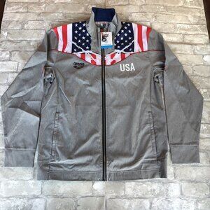 Arena USA 2020 Grey OG Denim Warm Up Swim Team Windbreaker Jacket Women Size L